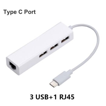 HUB USB-C PARA 3 USB 3.0 COM ENTRADA DE LAN RJ45 10/100/1000 MBPS